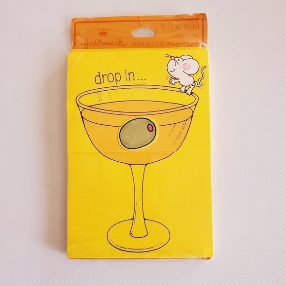 M01 * VTG Hallmark Mouse Diving Into Martini Glass Cocktail Invitations NIP - Picture 2 of 3